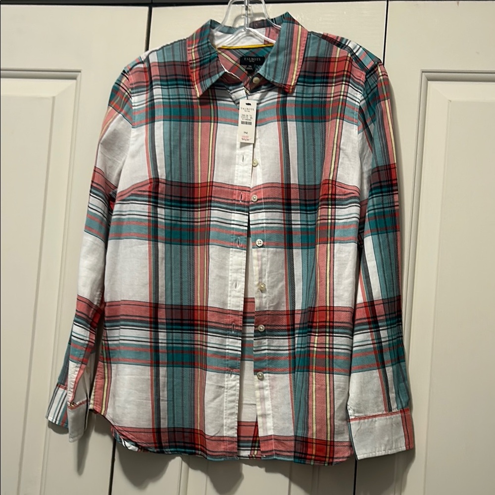 Talbots Red and Green Casual Button Down Shirt